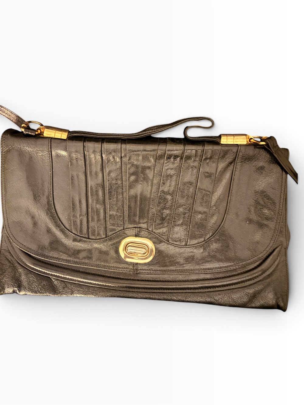 Black Leather Shoulder Bag with Gold Hardware